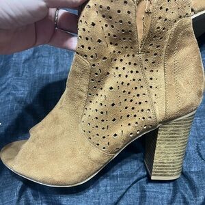 Wild Diva Tan Perforated Heeled Boots